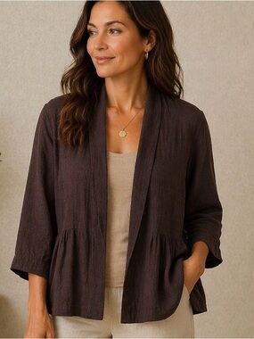 Eileen Fisher Viscose Linen Blend Open‎ Front Jacket- M Laganlook Minimalist
